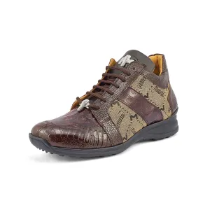 Mauri 8425 Graffiti Men's Shoes Taupe & Sport Rust Exotic Ostrich / Crocodile / Nappa / Fabric Casual Sneakers (MA5392)