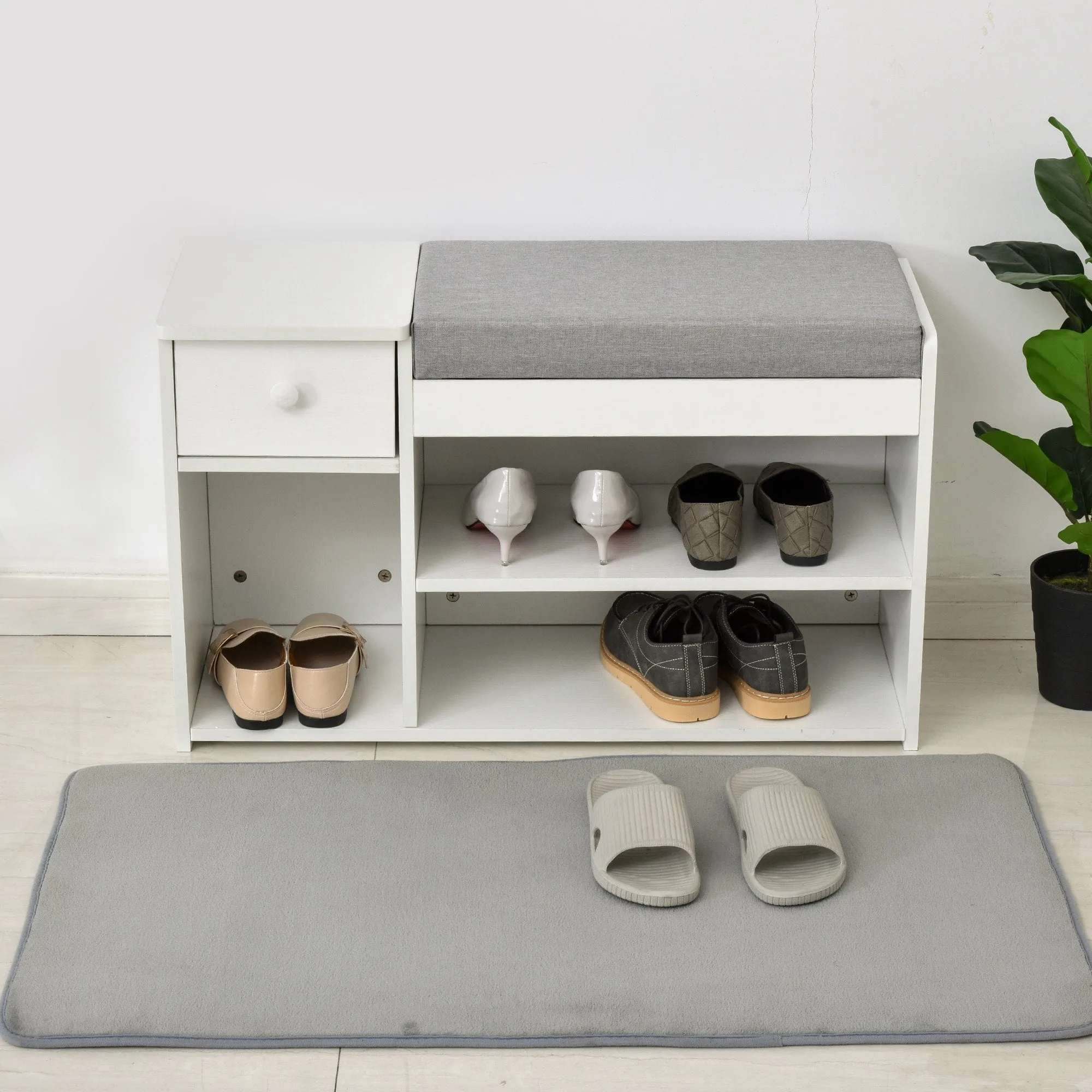 MDF Multi-Compartment Shoe Storage Bench Grey/White