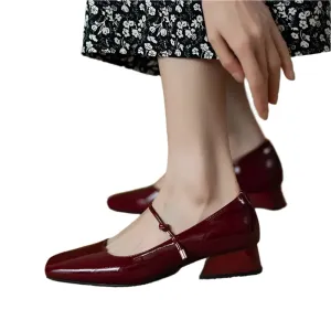 Merendy Kendo Med block Heeled Platform Leather Burgundy Mary Jane Pumps