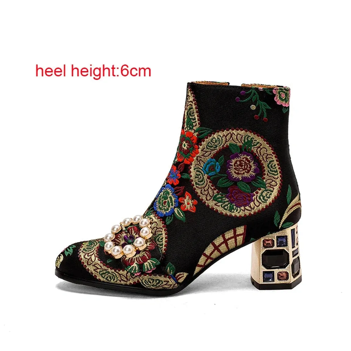 Merendy Marwa High chunky heel Ethnic Embroidered Boots