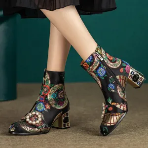 Merendy Marwa High chunky heel Ethnic Embroidered Boots