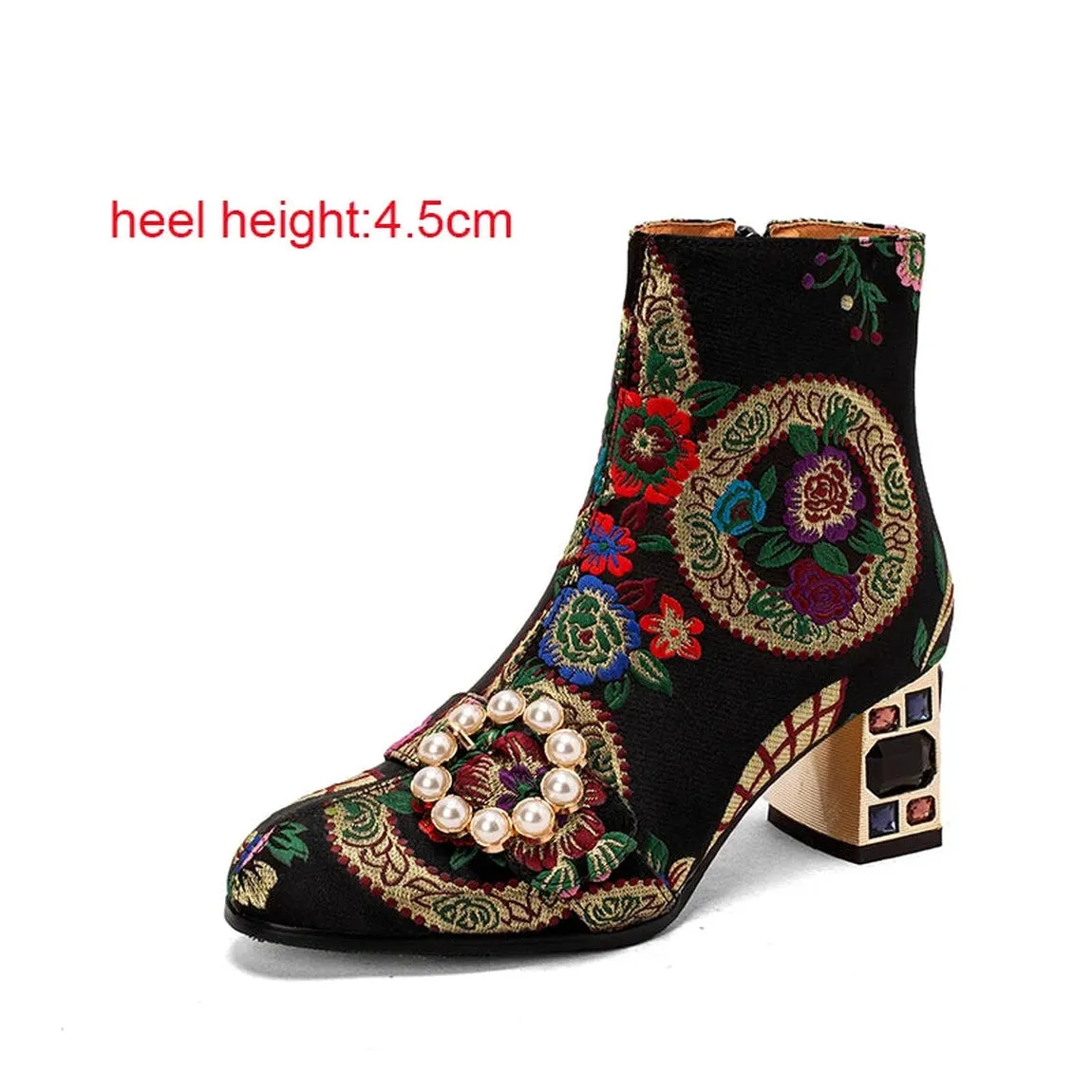 Merendy Marwa High chunky heel Ethnic Embroidered Boots