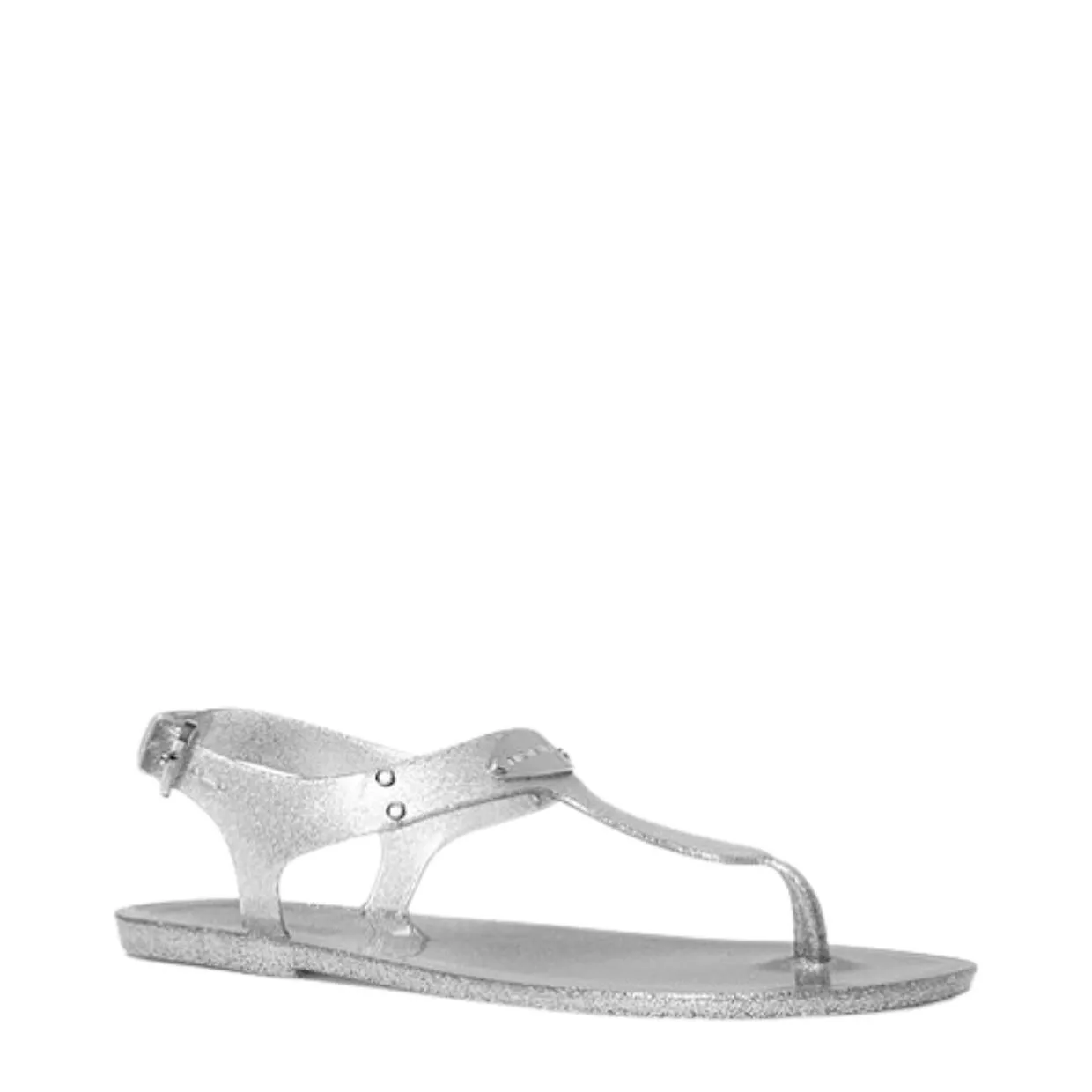 Michael Kors Logo Plate Silver Glitter Jelly Sandal