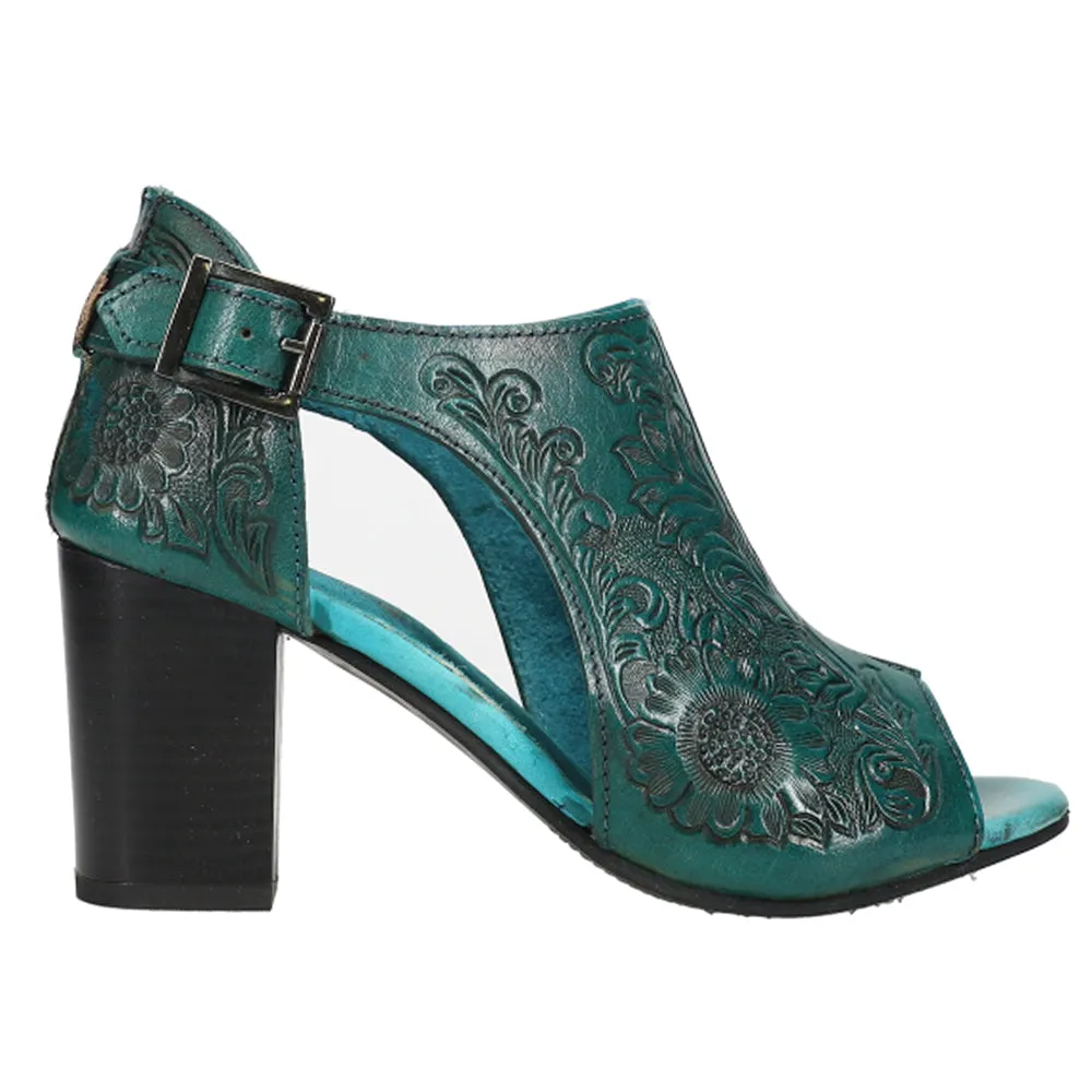 Mika Floral Embossed Closed Back Block Heel Pumps