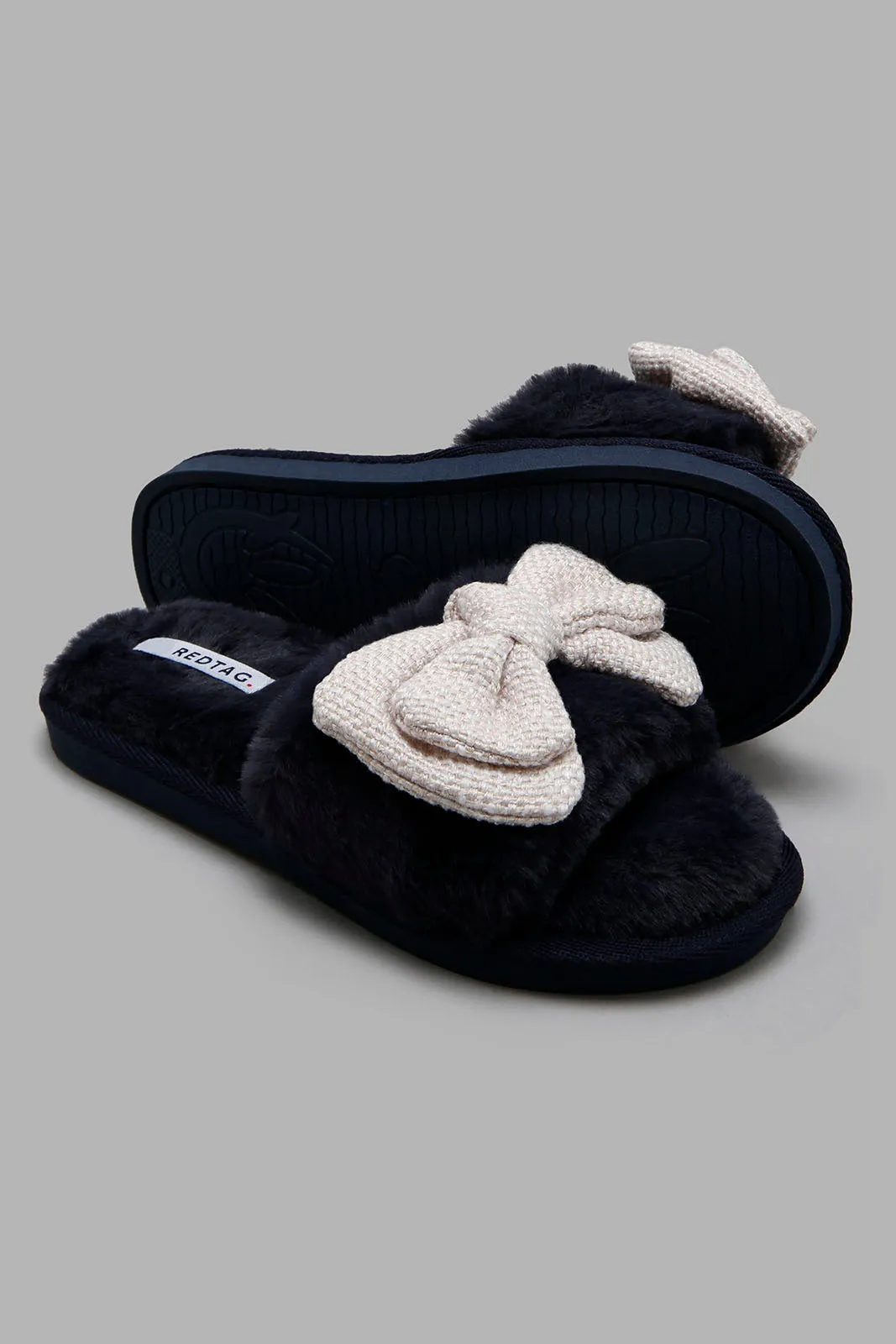 Navy Bow Trim Slipper