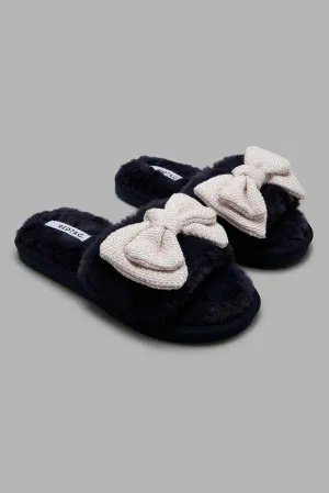 Navy Bow Trim Slipper