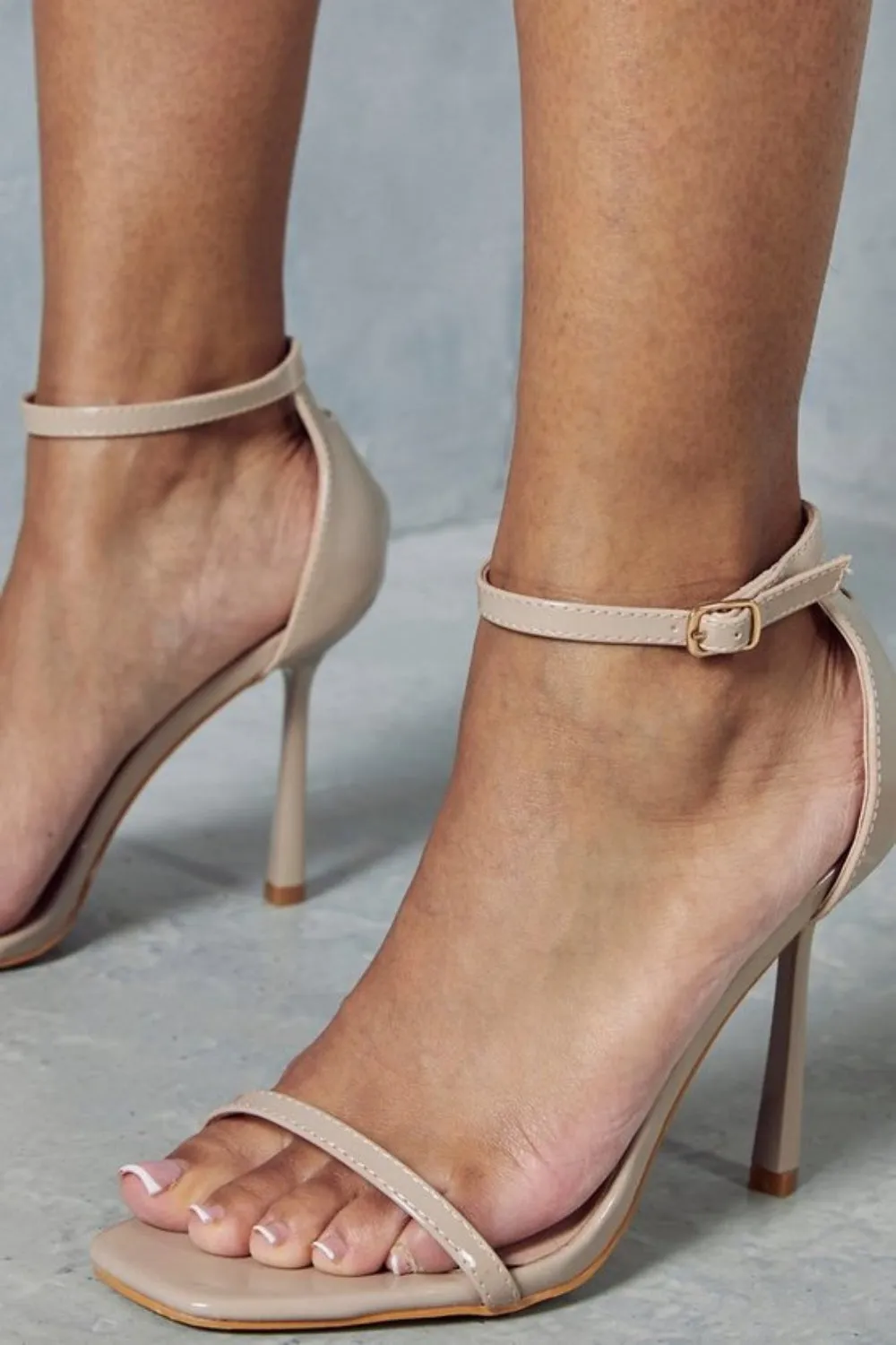 Nude Patent Buckle Ankle Strap High Heels