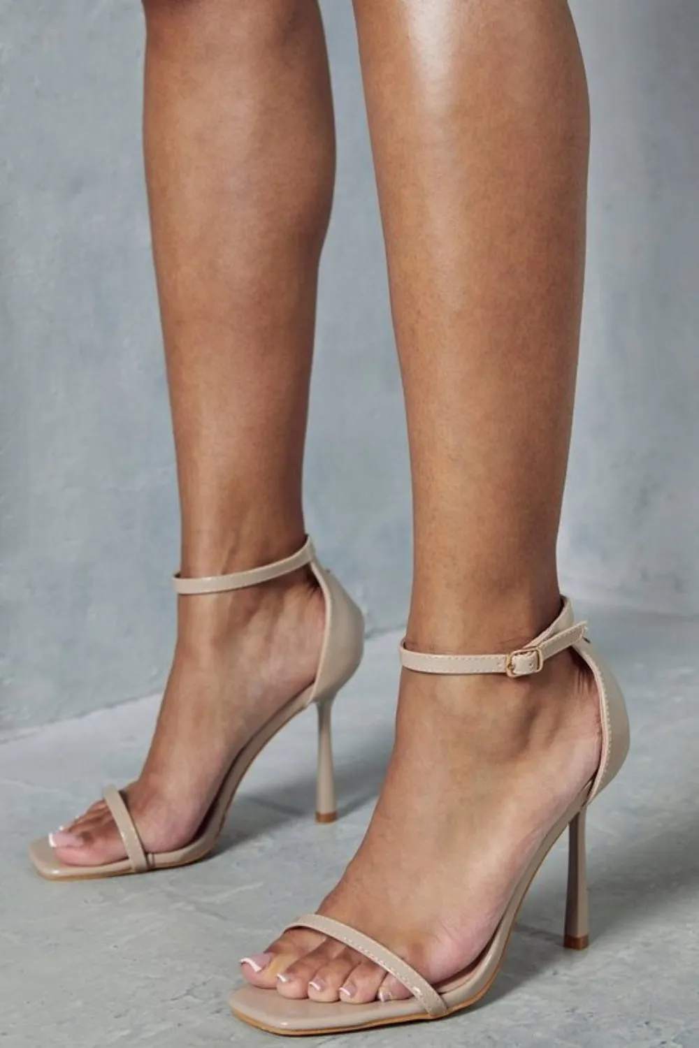 Nude Patent Buckle Ankle Strap High Heels