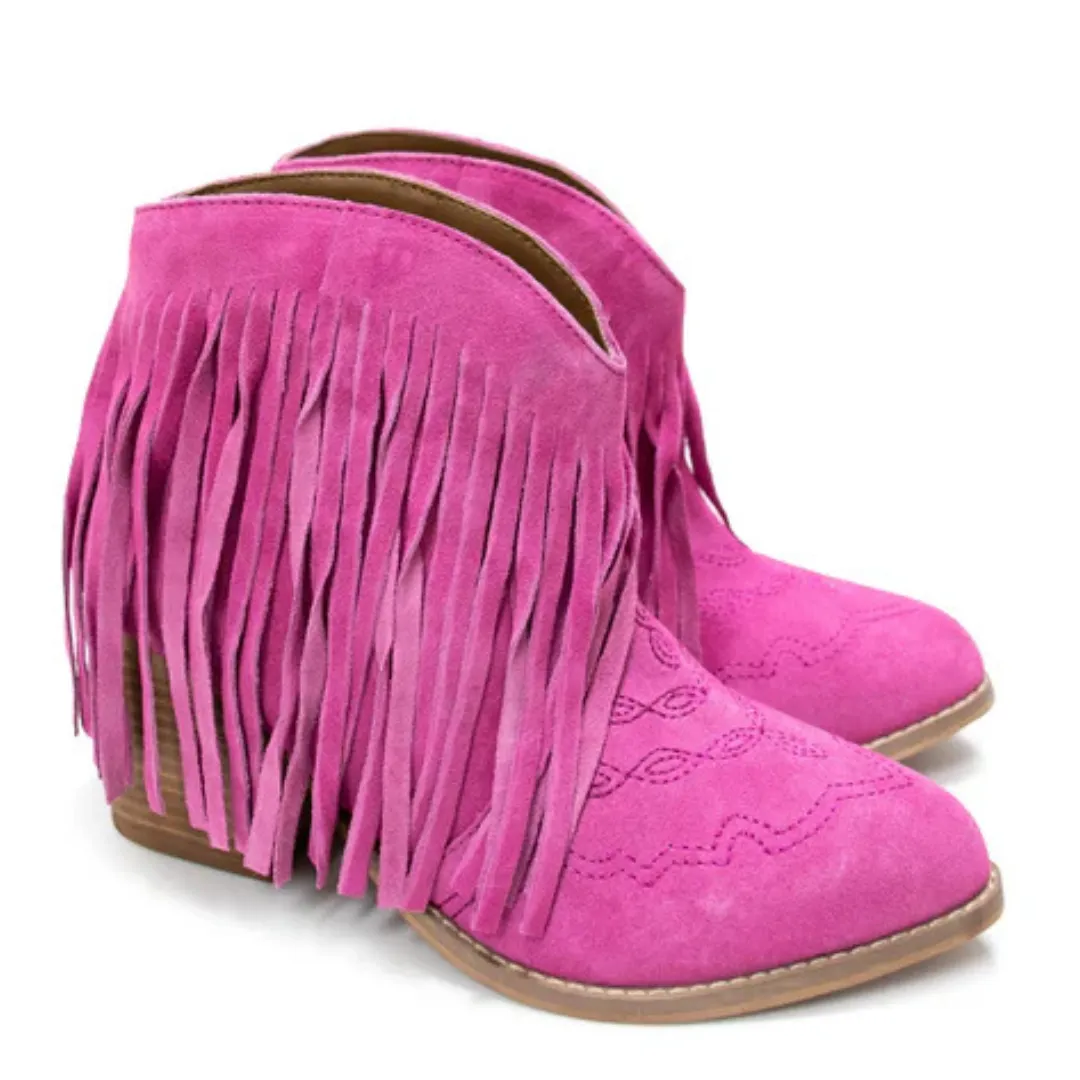 Online Exclusive | Amos Fringe Ankle Bootie in Magenta