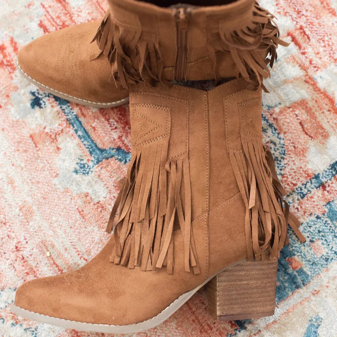 Online Exclusive | Sandra Fringe Booties in Tan