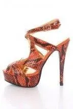 Orange Faux Leather Snake Skin Print Cut Out Peep Toe Heels