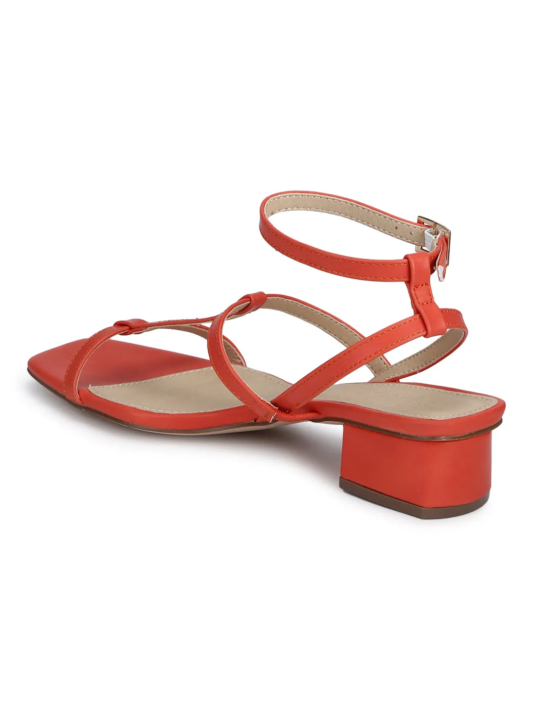 Orange PU Thin Strappy Ankle Strap Sandals