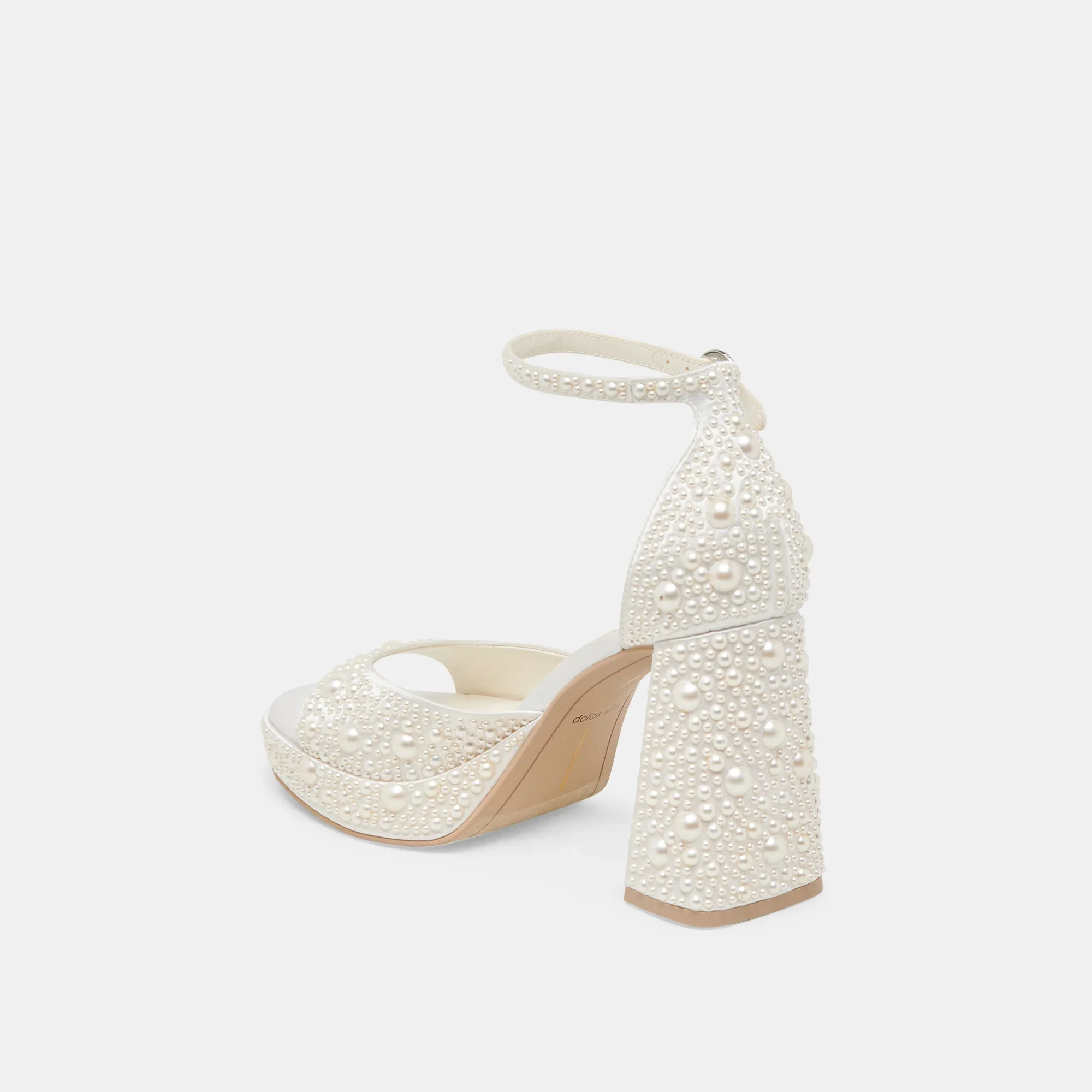 PANDRO PEARL HEELS TRUE WHITE SATIN