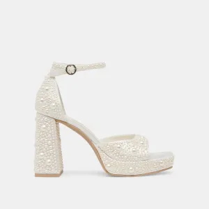 PANDRO PEARL HEELS TRUE WHITE SATIN