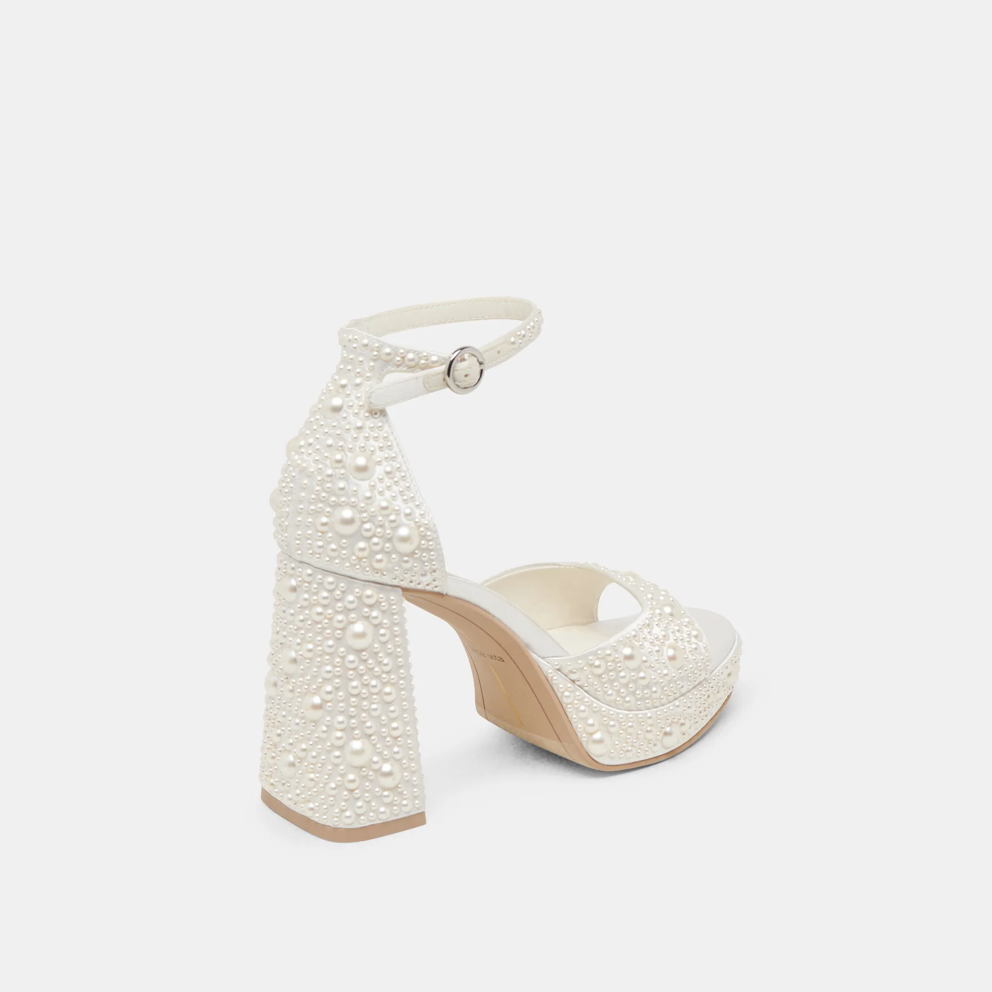 PANDRO PEARL HEELS TRUE WHITE SATIN