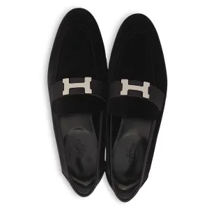 Paris 38.5 Black Loafers in Suede Leather, Palladium hardware