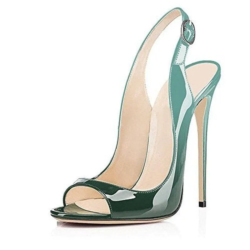 Patent Leather High Heeled Peep Toe Sandals