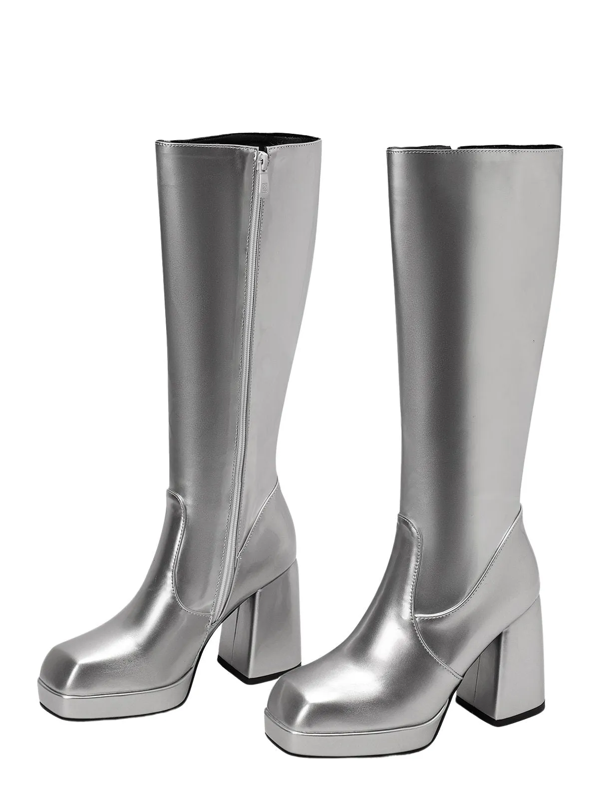 Patent Leather Round Toe Solid High Heel Boots