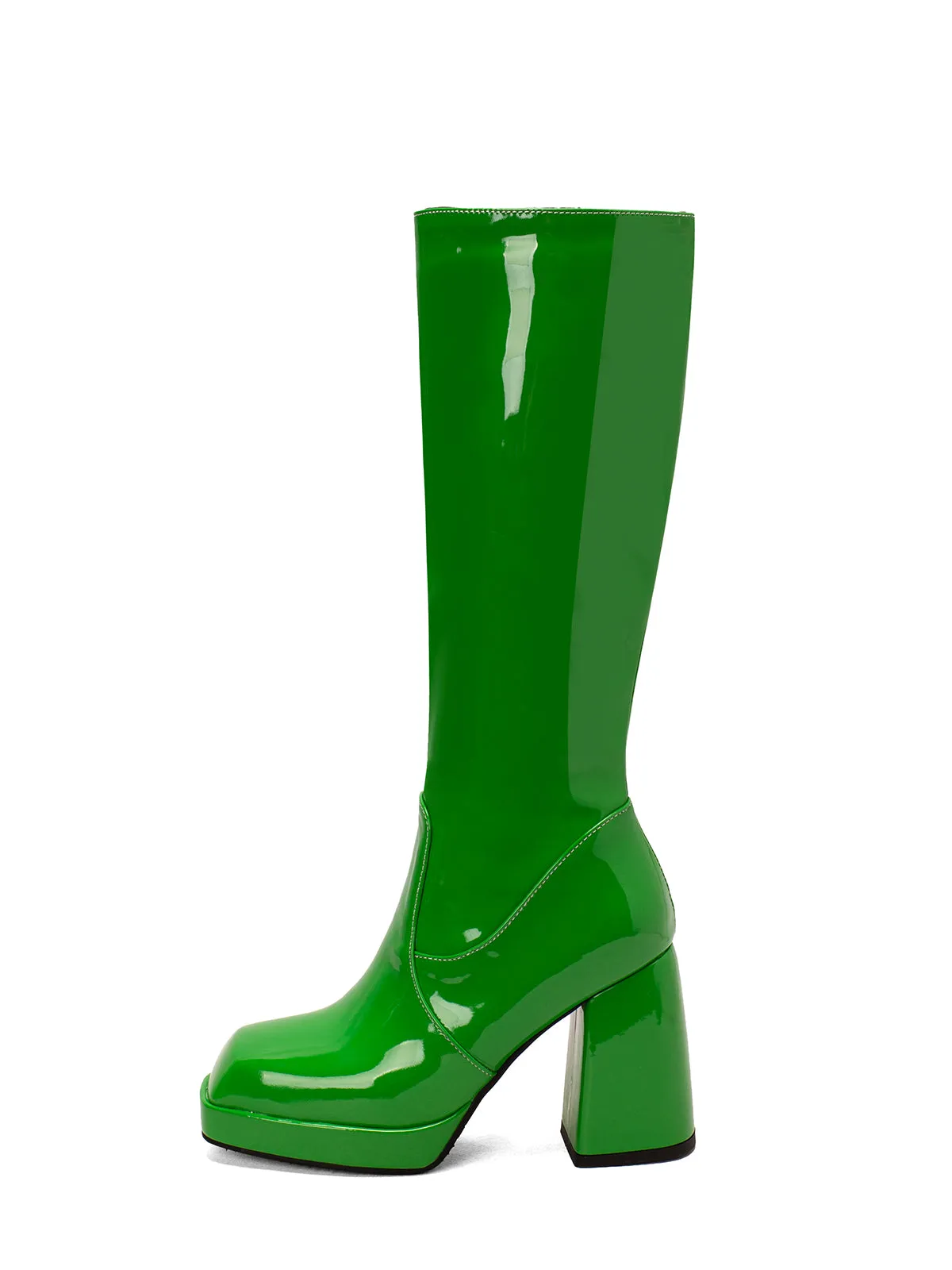 Patent Leather Round Toe Solid High Heel Boots