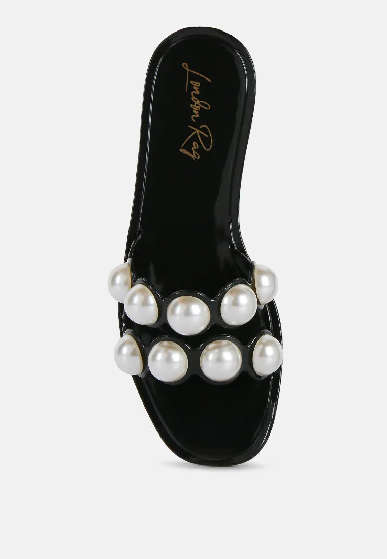 Pearla Faux Pearl Detail Jelly Flats