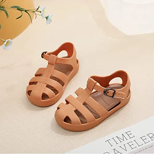 Peyarlie Toddler Girls Jelly Sandals Summer Outdoor Closed Toe Soft Rubber Sole Beach Water Shoes Mary Jane Dress Princess Flat