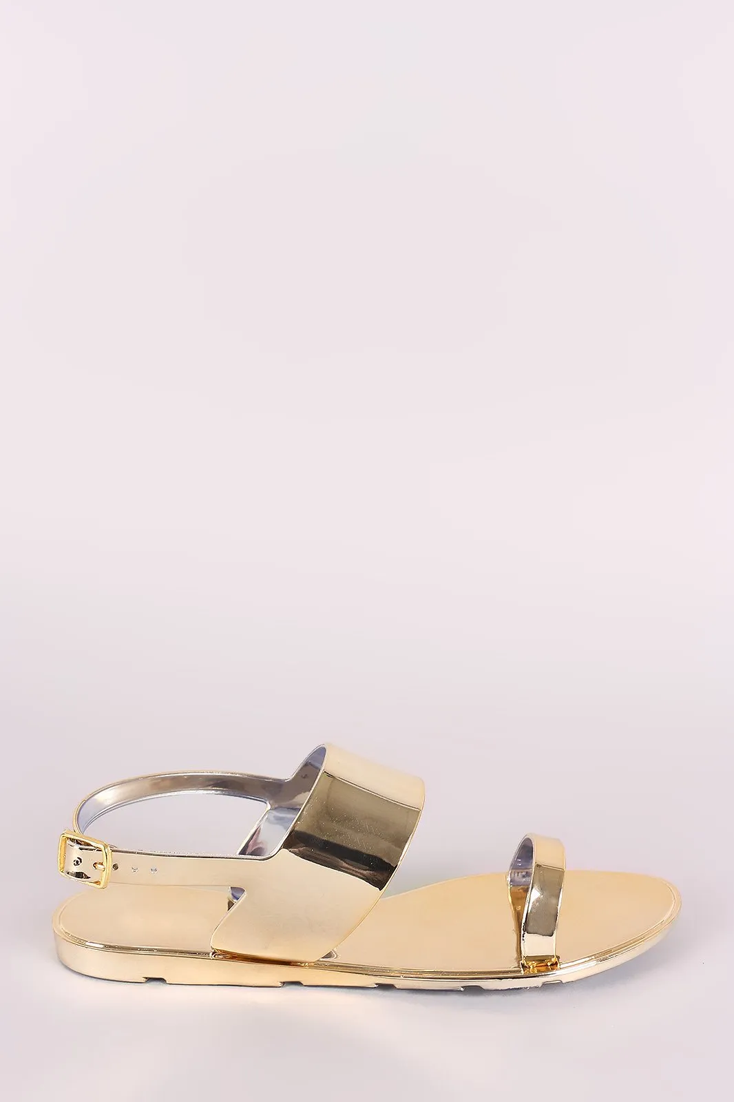 Qupid Metallic Double Band Slingback Jelly Flat Sandal