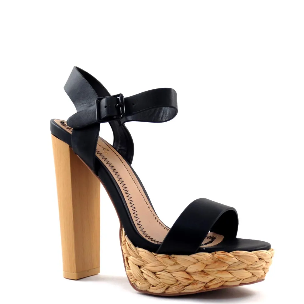 Qupid Open Toe Ankle Strap Rope Platform Chunky High  Heels - Dearly