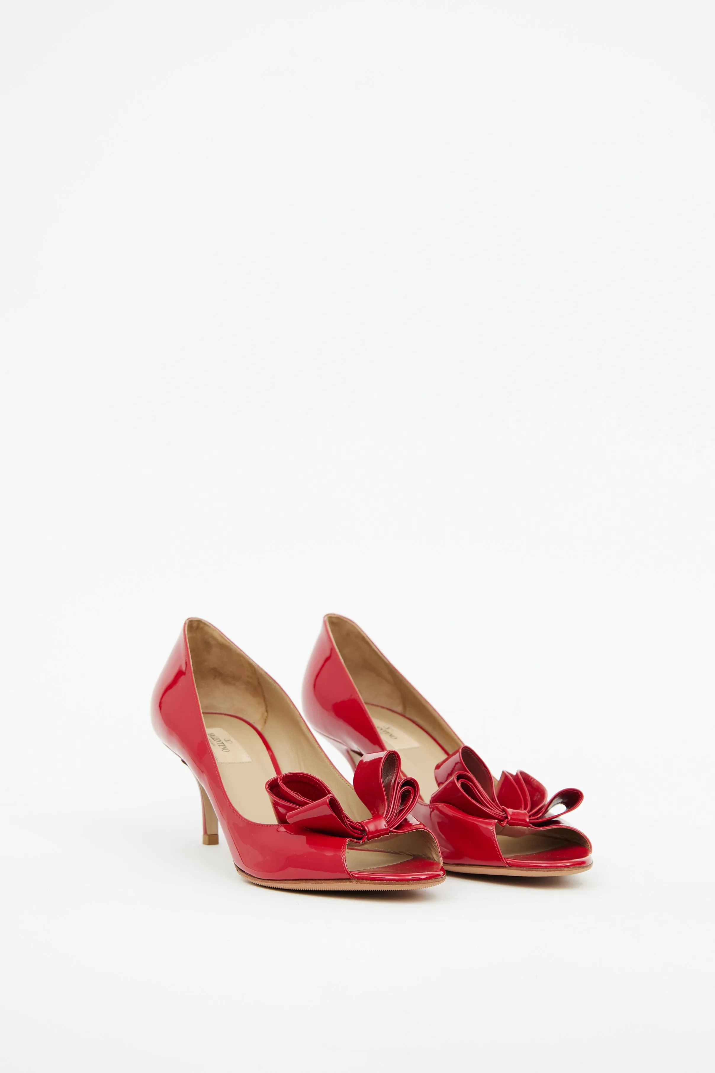 Red Patent Bow Peep Toe Heel