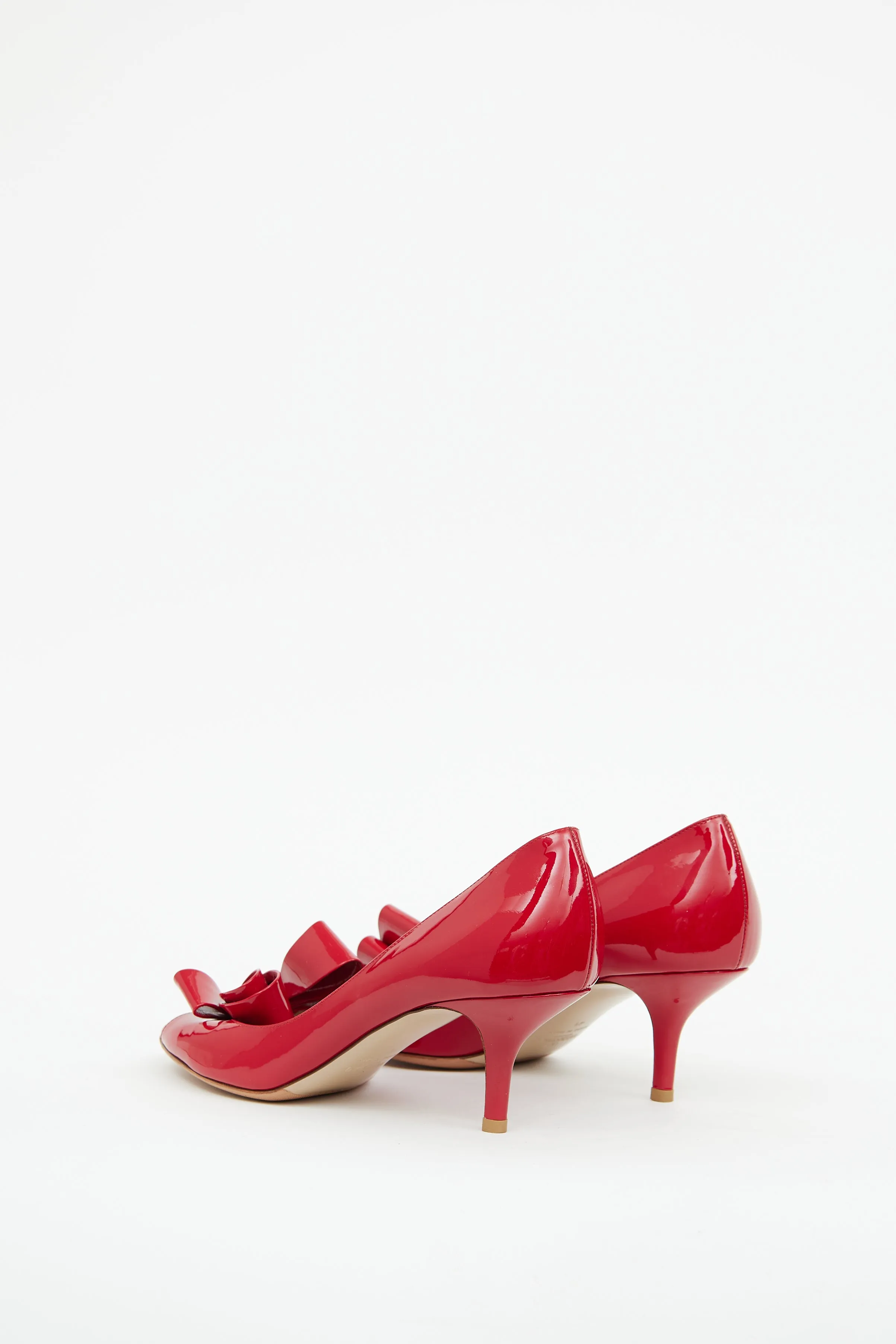 Red Patent Bow Peep Toe Heel