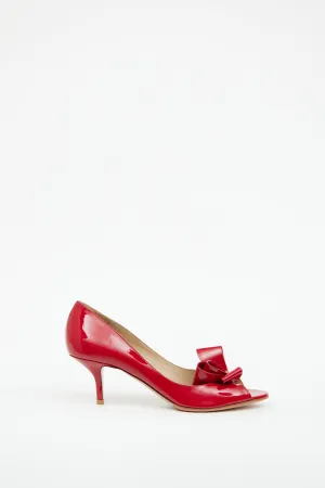 Red Patent Bow Peep Toe Heel