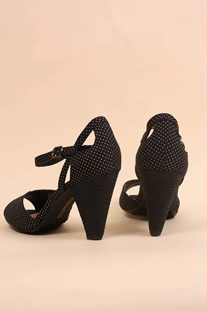 Restricted Dancing Dots Cutout Ankle Strap Peep Toe Pumps