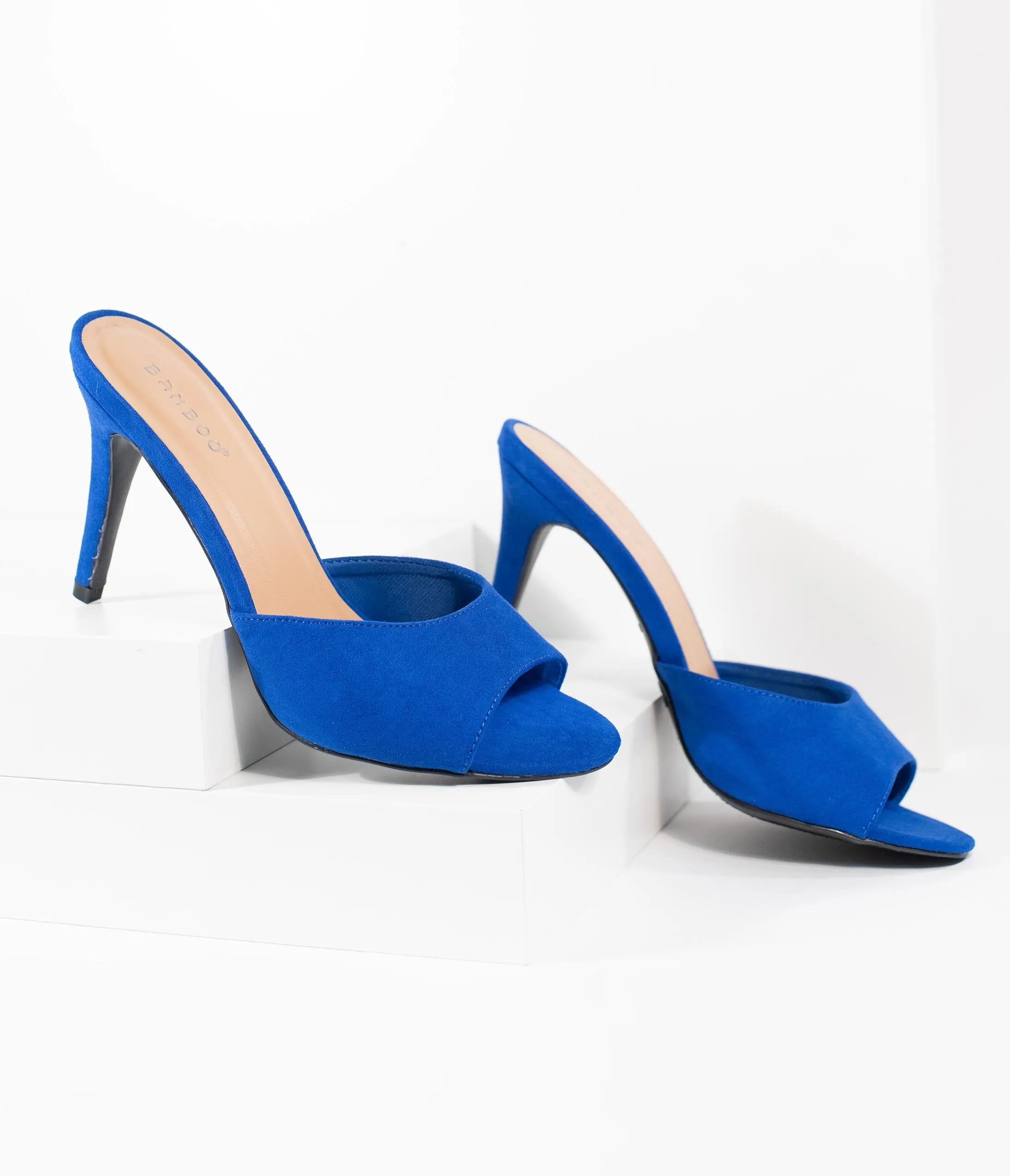 Retro Style Neon Blue Suede Peep Toe Manners Mule