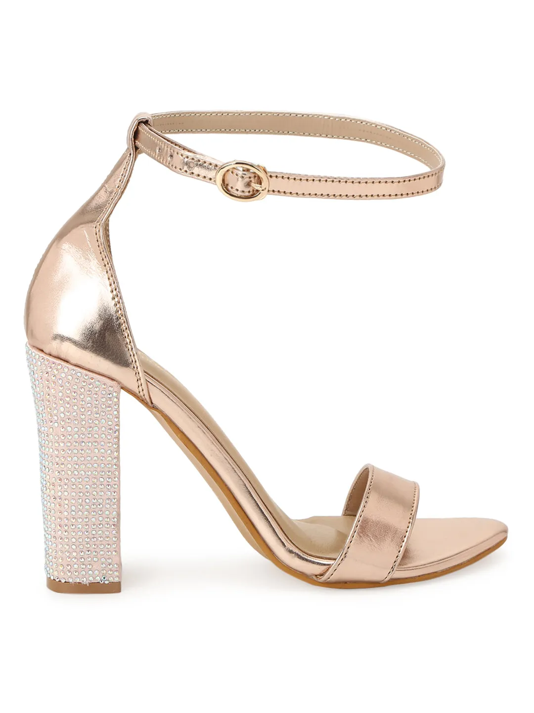 Rosegold Patent Leather High Block Diamante Heels (TC-SLC-B-38-RGLD)