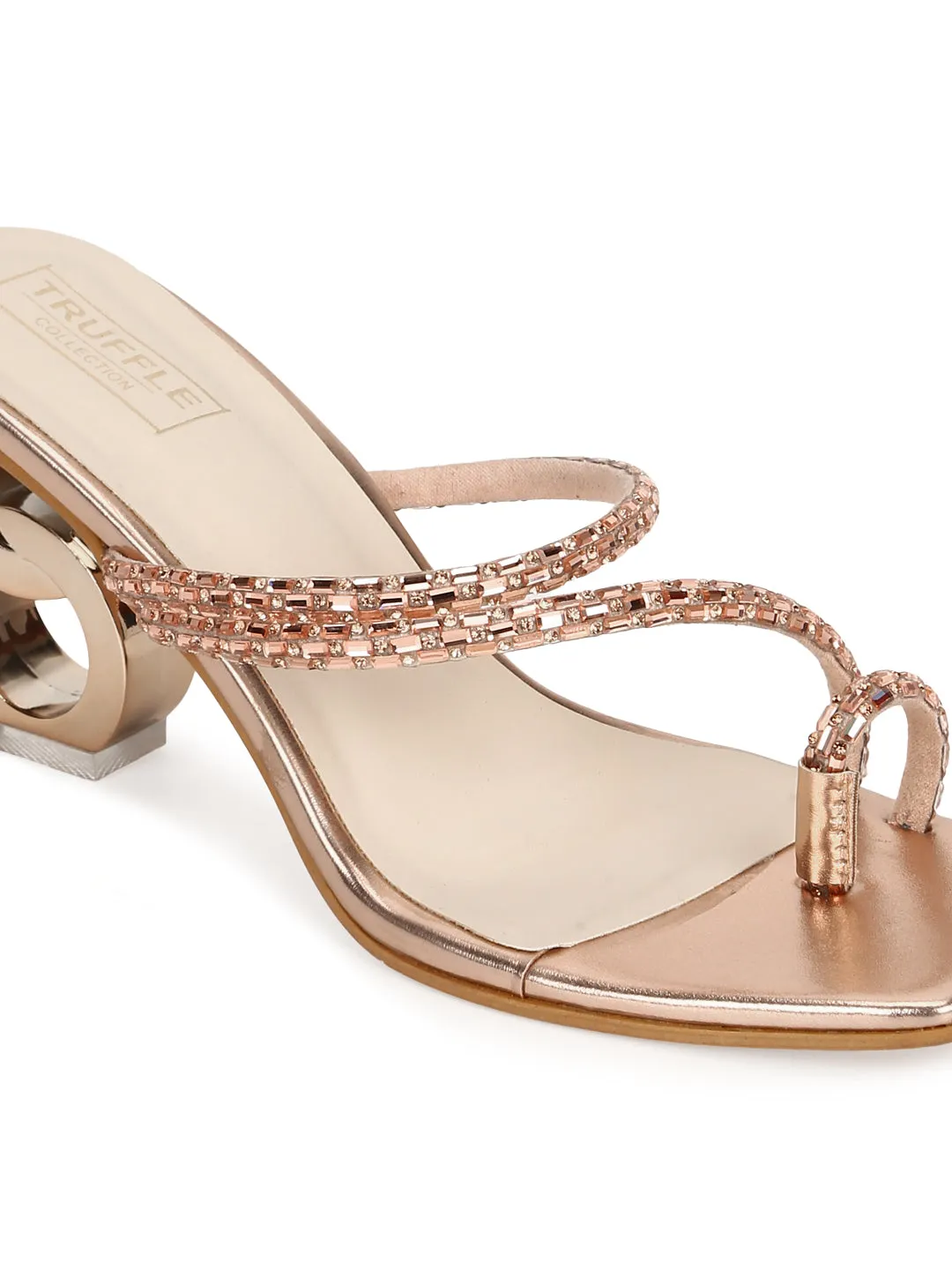 Rosegold PU Diamante Embellished Clear Heel Mules (TC-SLC-V81-RGLD)