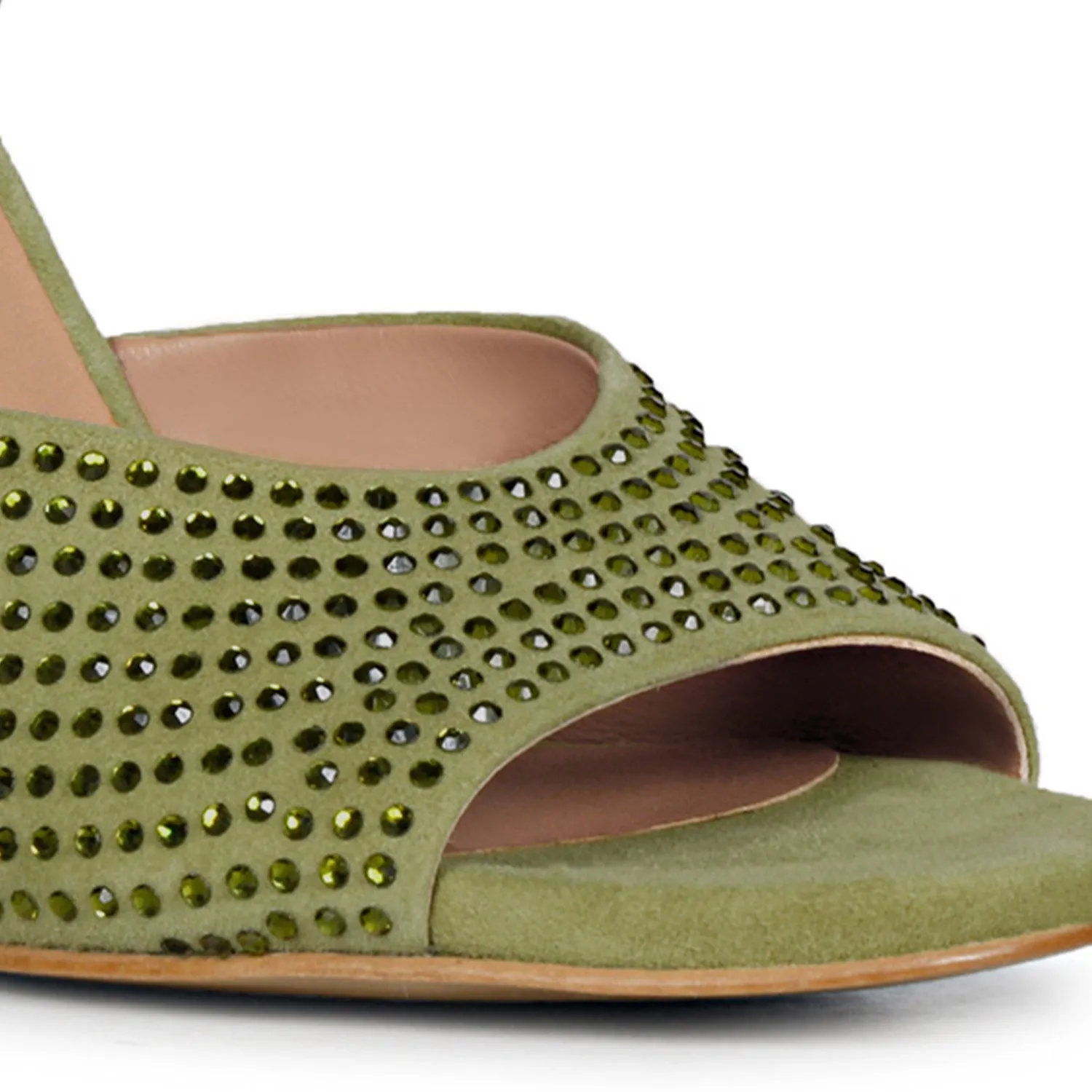 Saint Amaya Crystal Studs Safari Leather Block Heels