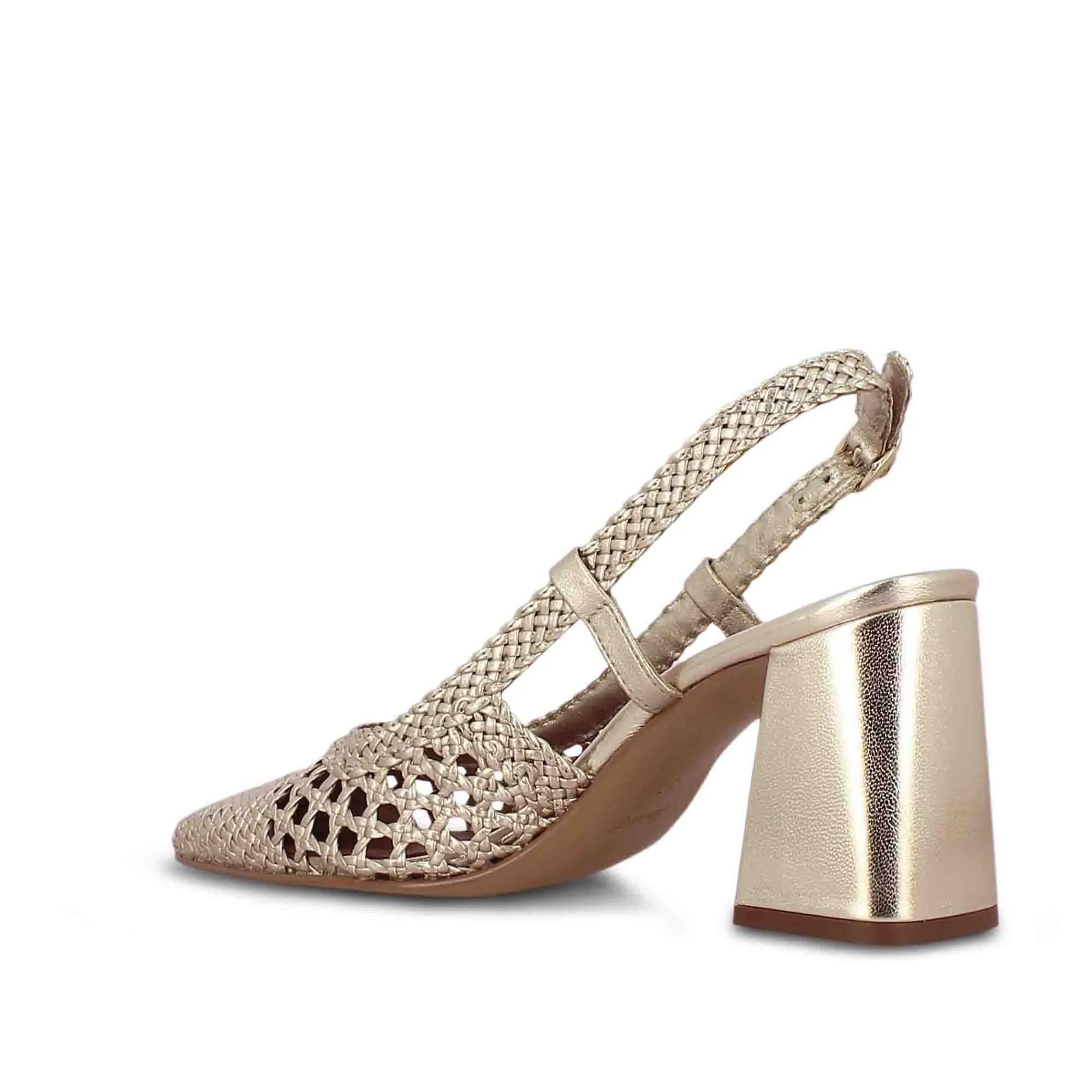 Saint Delaney Platin Hand Woven Leather Block Heels