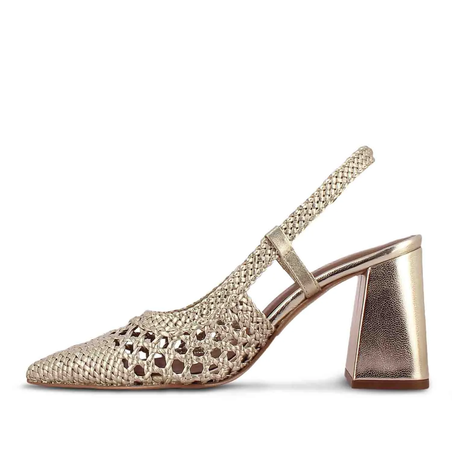 Saint Delaney Platin Hand Woven Leather Block Heels