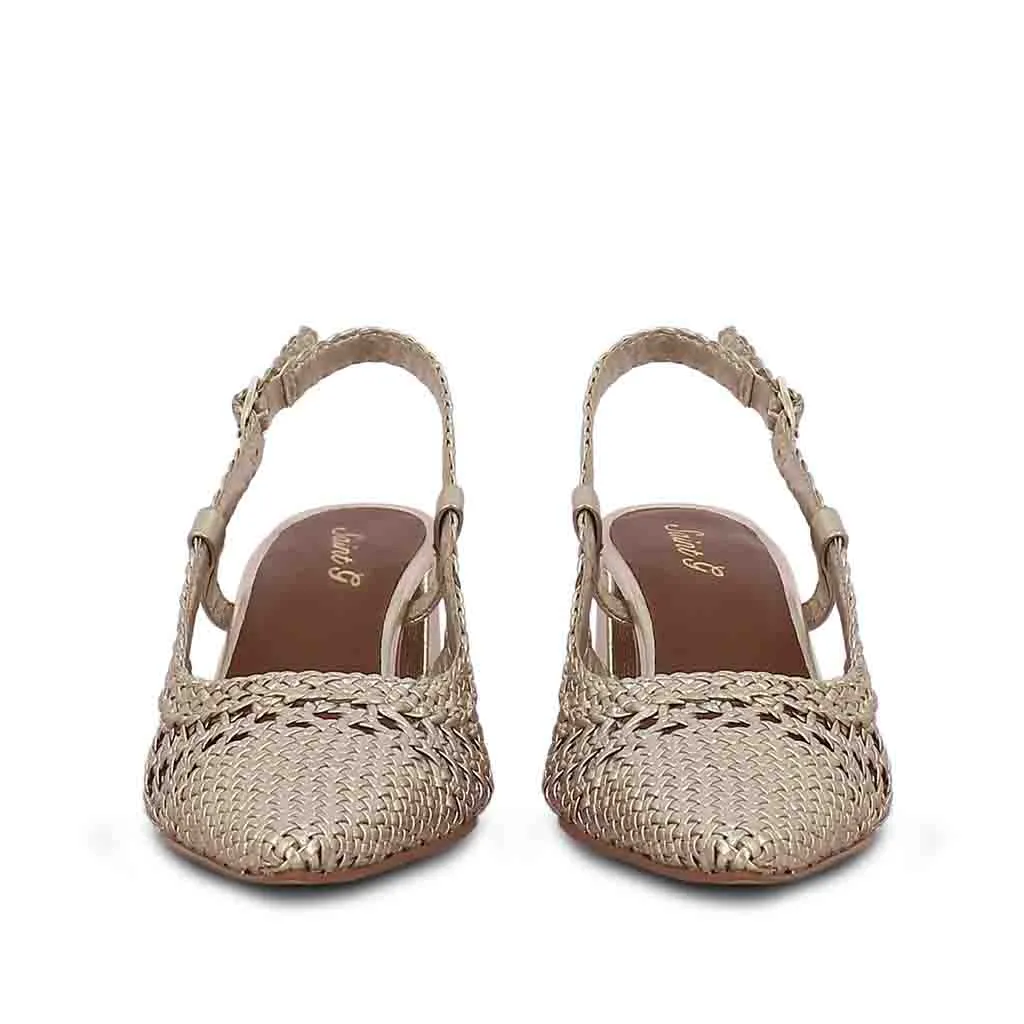 Saint Delaney Platin Hand Woven Leather Block Heels