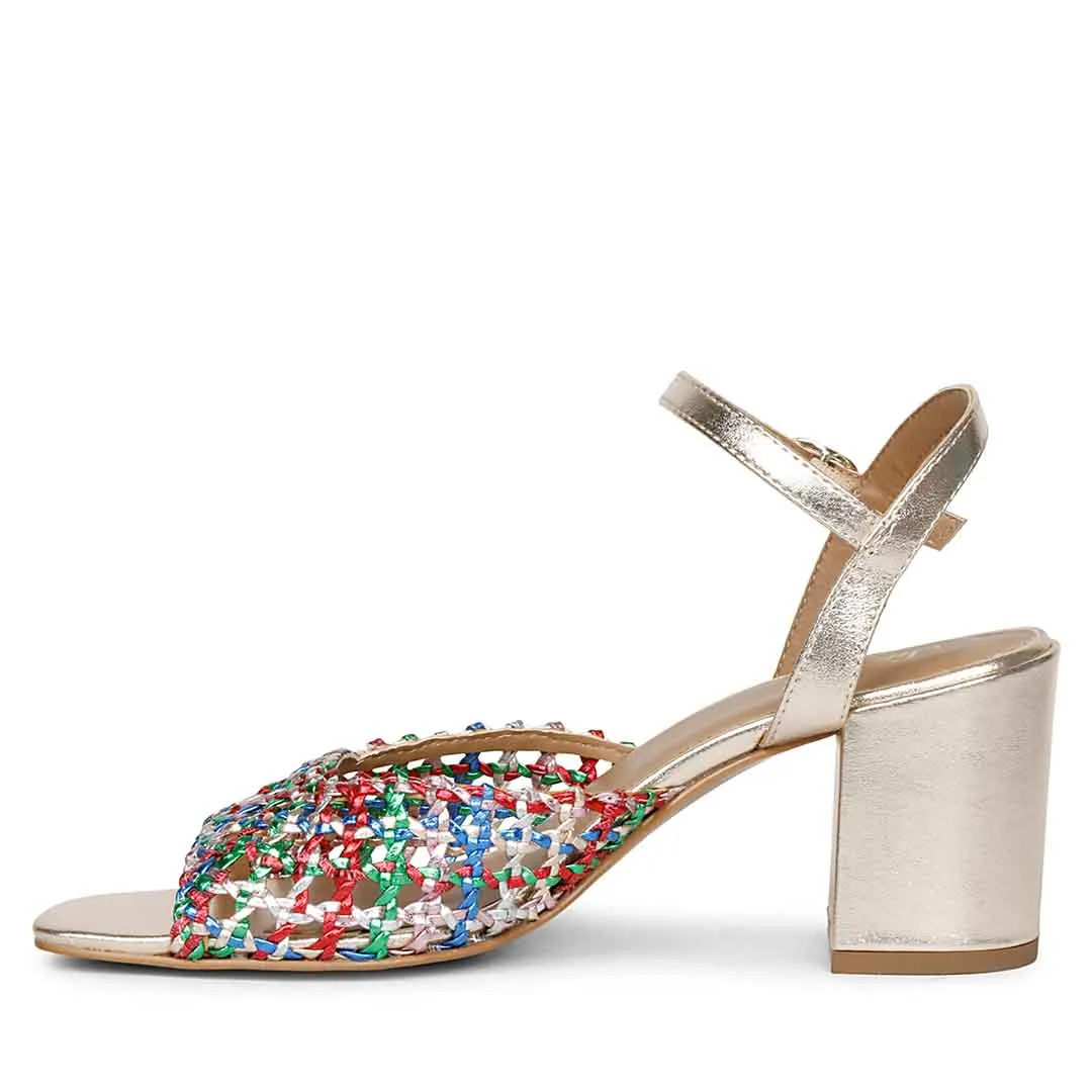 Saint Felicia Multi Woven Metallic Leather Block Heels