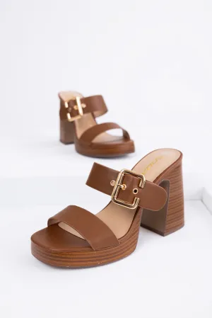 Sepia Buckle Strap Platform Chunky Heels