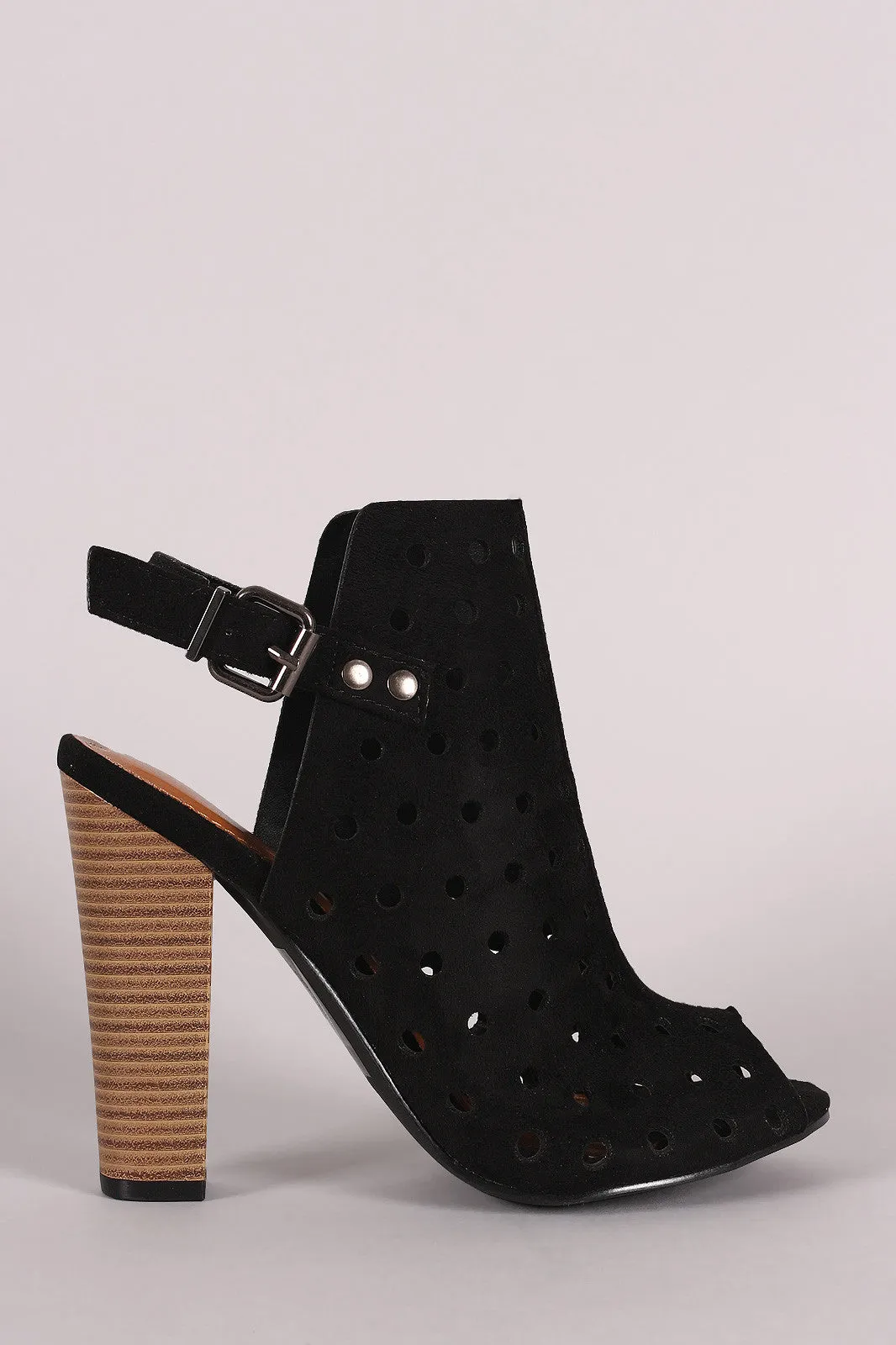 Shoe Republic LA Suede Punch Hole Slingback Chunky Mule Heel