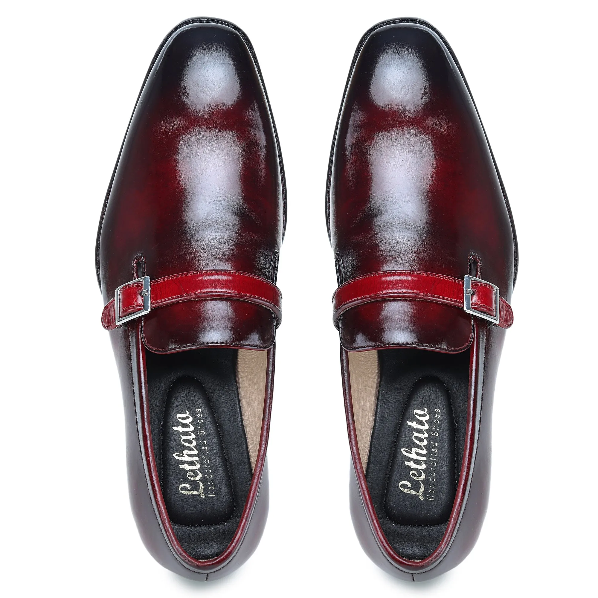 Single Monk Strap Loafers - Wine Red