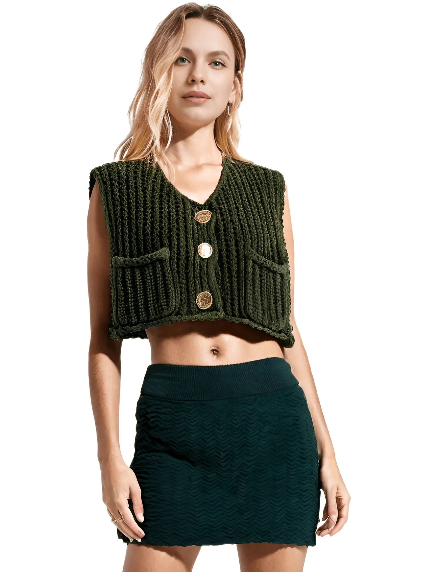 Sleeveless Crop Sweater Vest Solid Loose Casual Sweater Vest Cable Knit Sweater Vest For Women