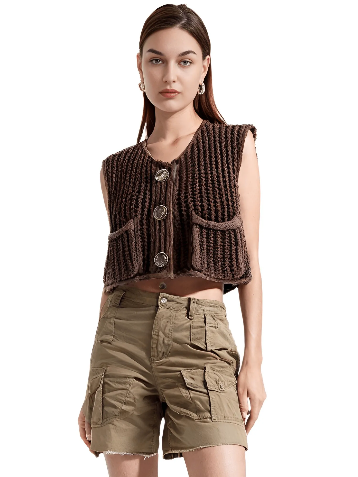 Sleeveless Crop Sweater Vest Solid Loose Casual Sweater Vest Cable Knit Sweater Vest For Women