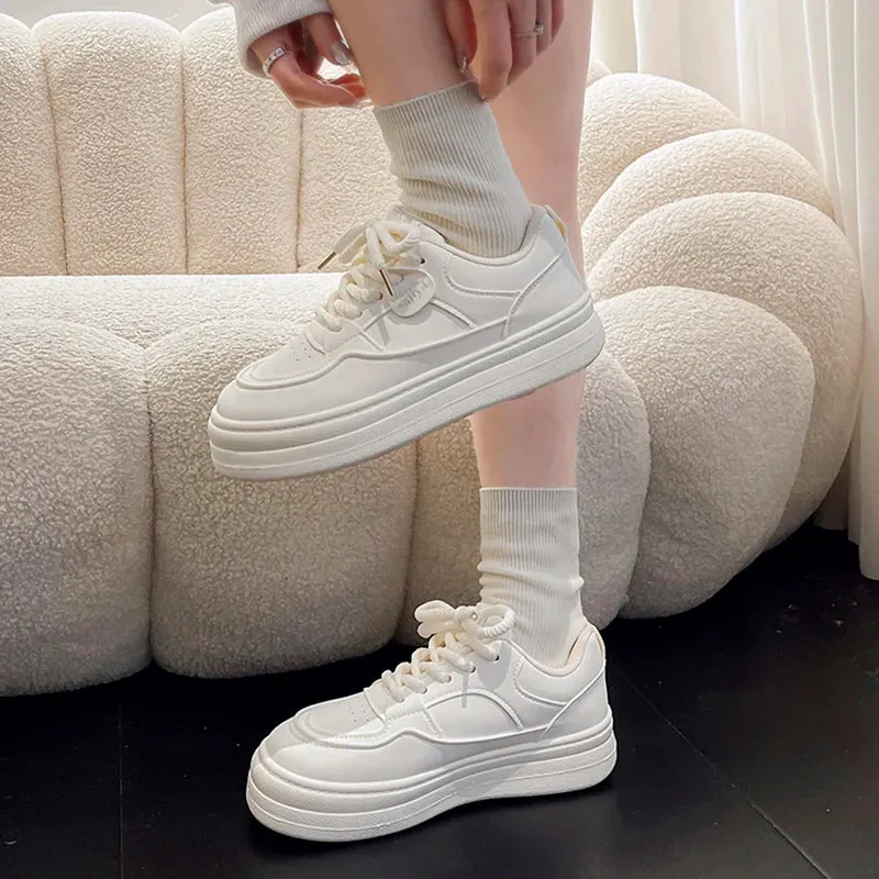 Sohiwoo Chunky White Sneakers Woman Autumn Thick Bottom Vulcanized Shoes Wman Pu Leather Platform Sneaker Shoes Female