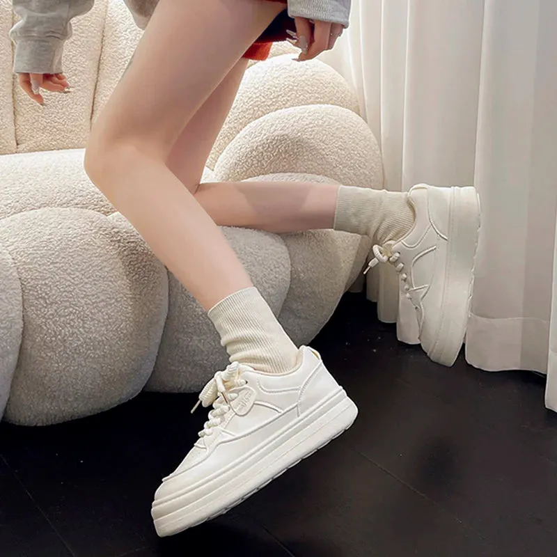 Sohiwoo Chunky White Sneakers Woman Autumn Thick Bottom Vulcanized Shoes Wman Pu Leather Platform Sneaker Shoes Female