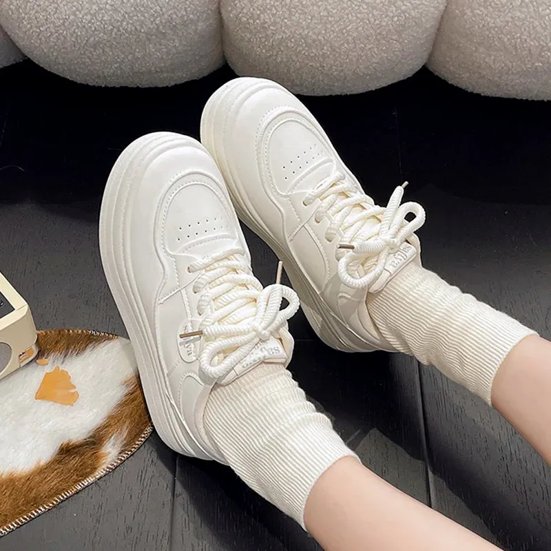 Sohiwoo Chunky White Sneakers Woman Autumn Thick Bottom Vulcanized Shoes Wman Pu Leather Platform Sneaker Shoes Female