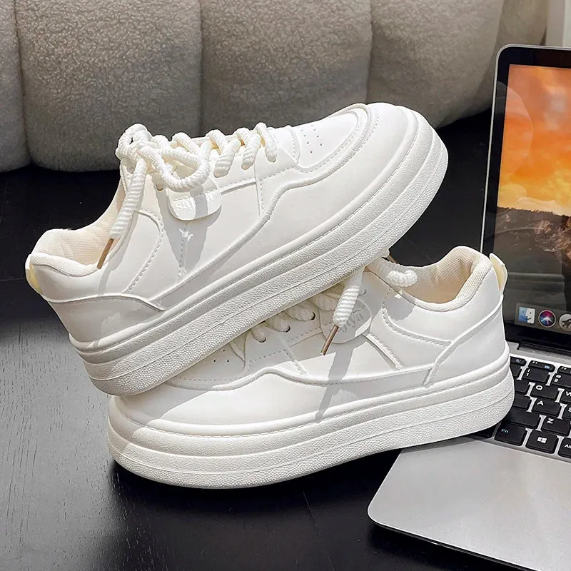 Sohiwoo Chunky White Sneakers Woman Autumn Thick Bottom Vulcanized Shoes Wman Pu Leather Platform Sneaker Shoes Female