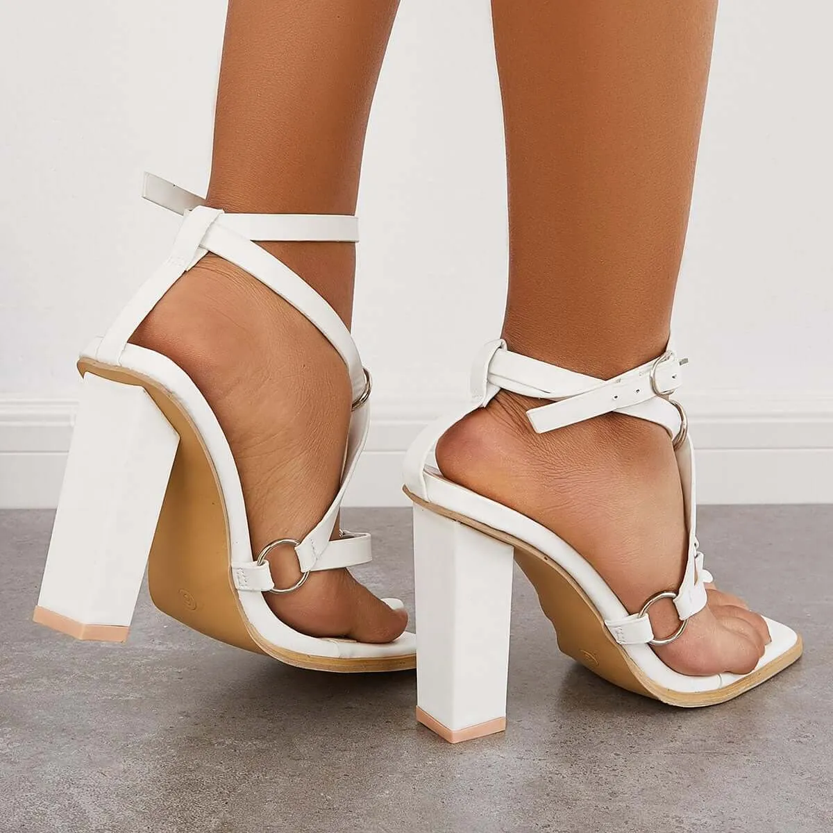 Sohiwoo  Women Heels Sandals Summer Square Open Toe Chunky Heels for Women