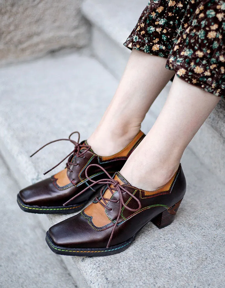 Spring Lace-up Vintage Chunky Heels 36-42